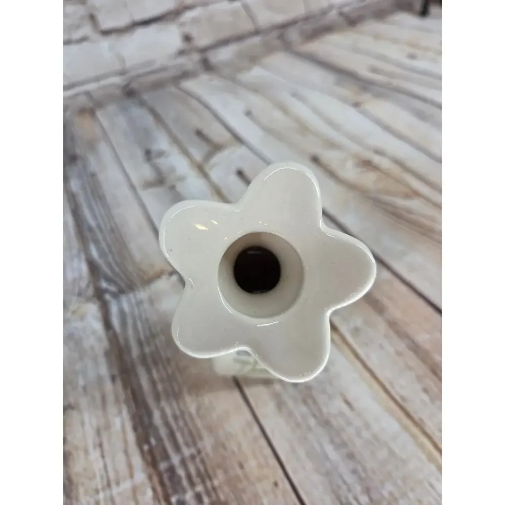 Grasslands Road Flower Shaped Bud White Vase With Blue Flower